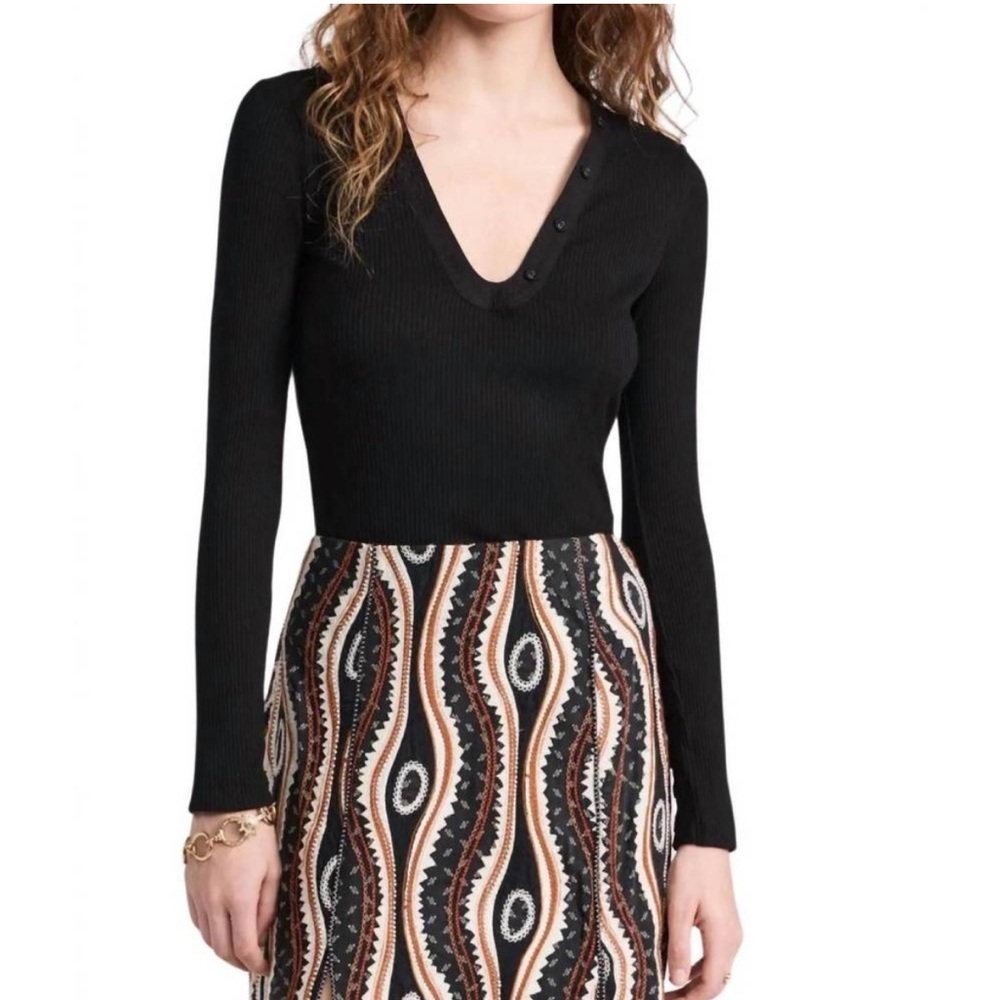 NEW ULLA JOHNSON edie long sleeve top in noir